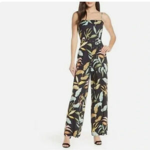 Chelsea28 Women's Tropical Print Wide Leg Sleeveless Tie Waist Jumpsuit Sz 14